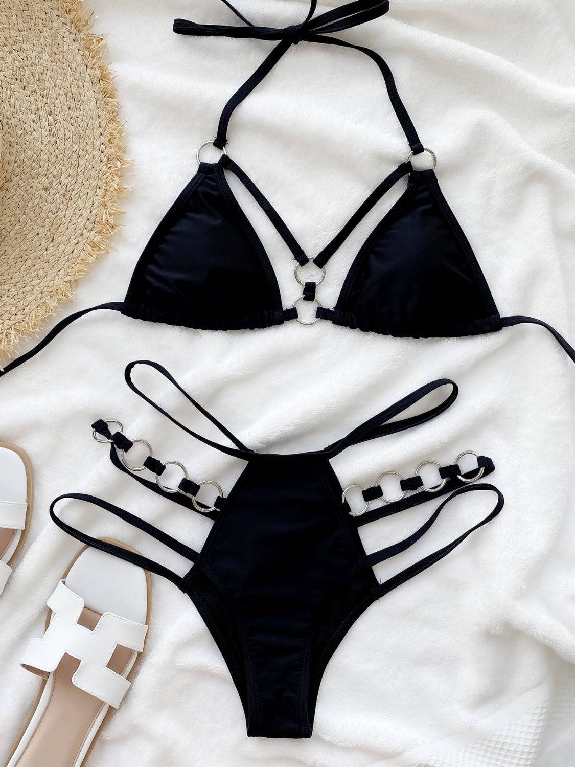 Cutout Halter Neck Two-Piece Bikini Set - Siennasass