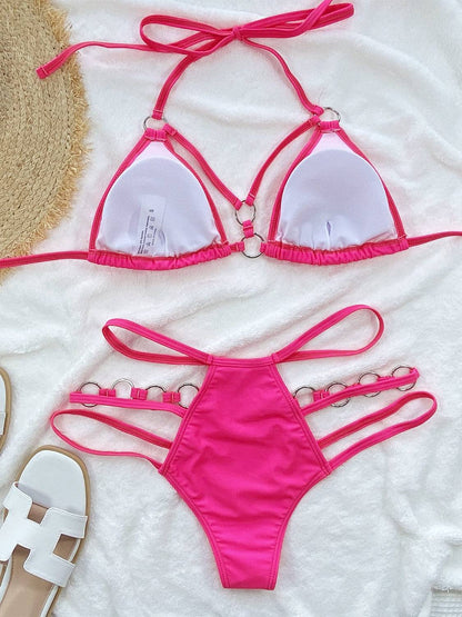 Cutout Halter Neck Two-Piece Bikini Set - Siennasass