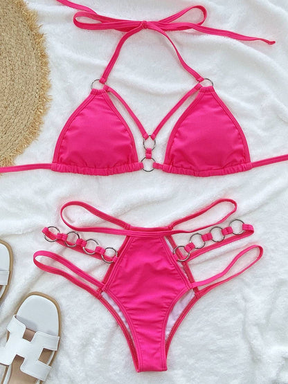 Cutout Halter Neck Two-Piece Bikini Set - Siennasass