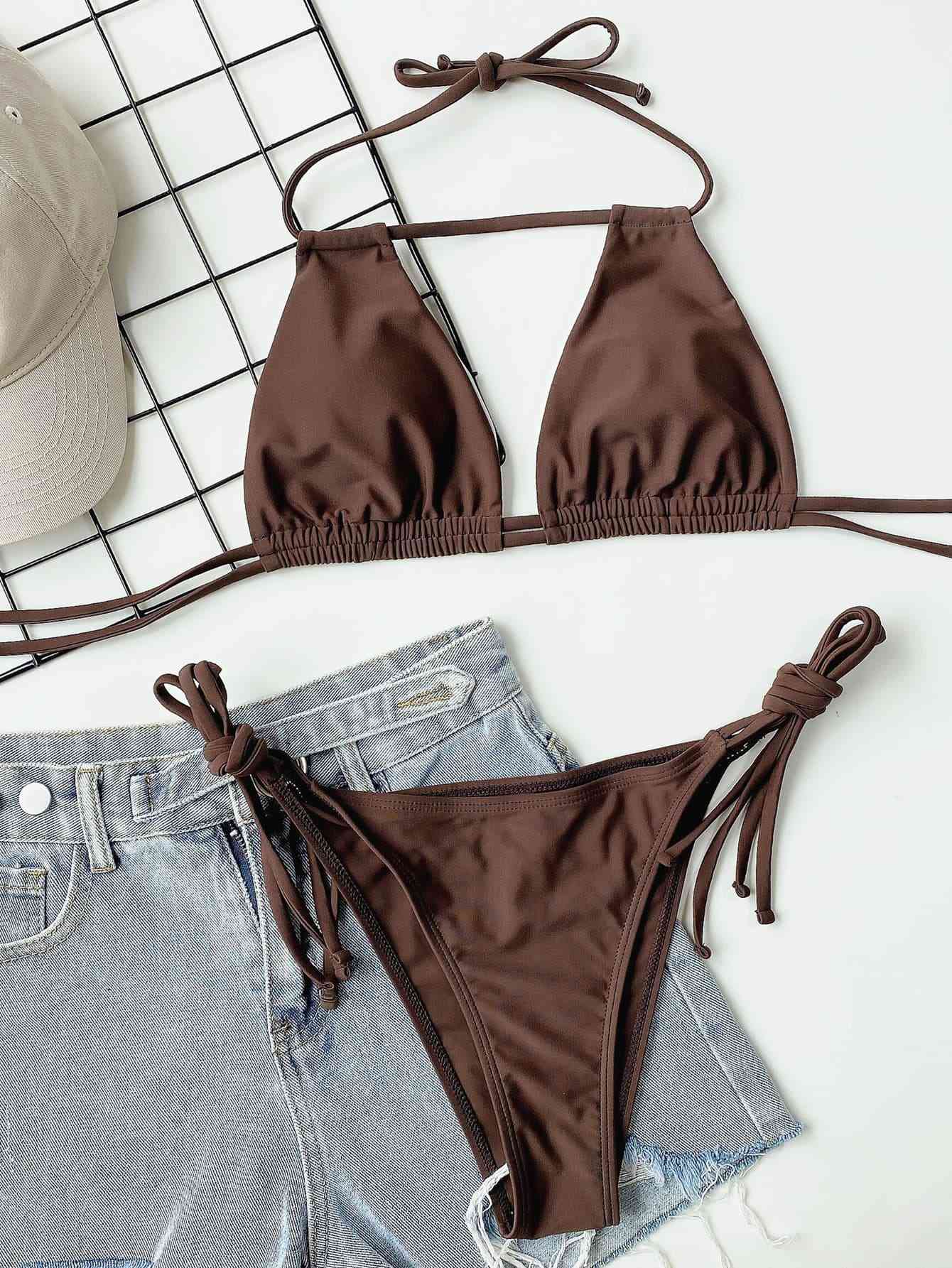 Halter Neck Ruched Bikini Set - Siennasass