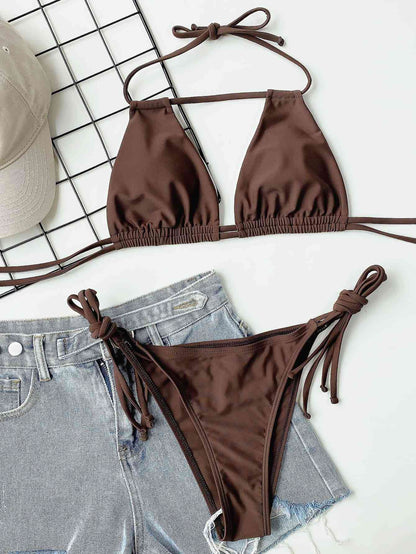Halter Neck Ruched Bikini Set - Siennasass