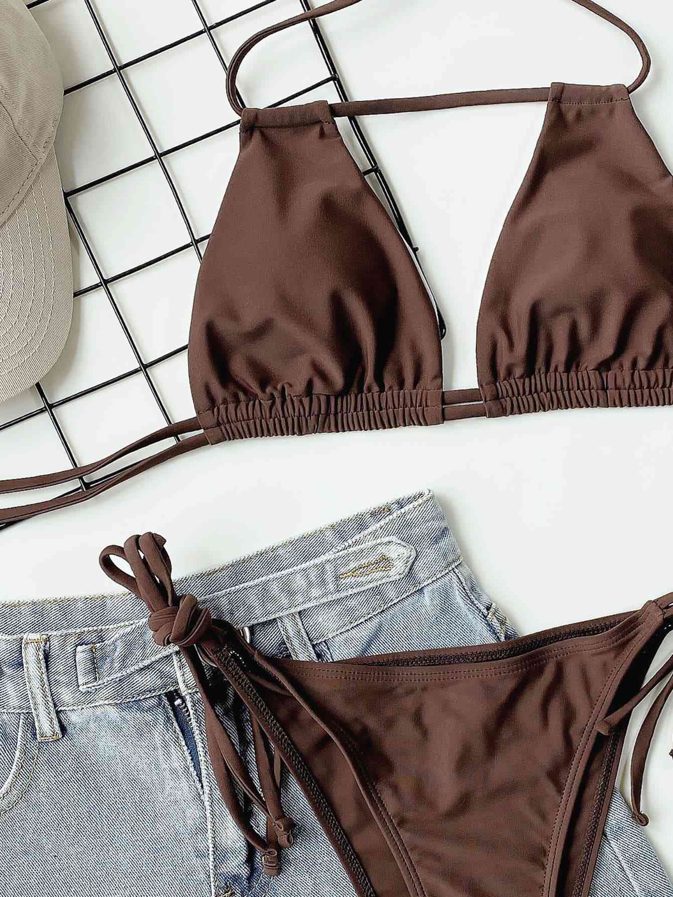 Halter Neck Ruched Bikini Set - Siennasass