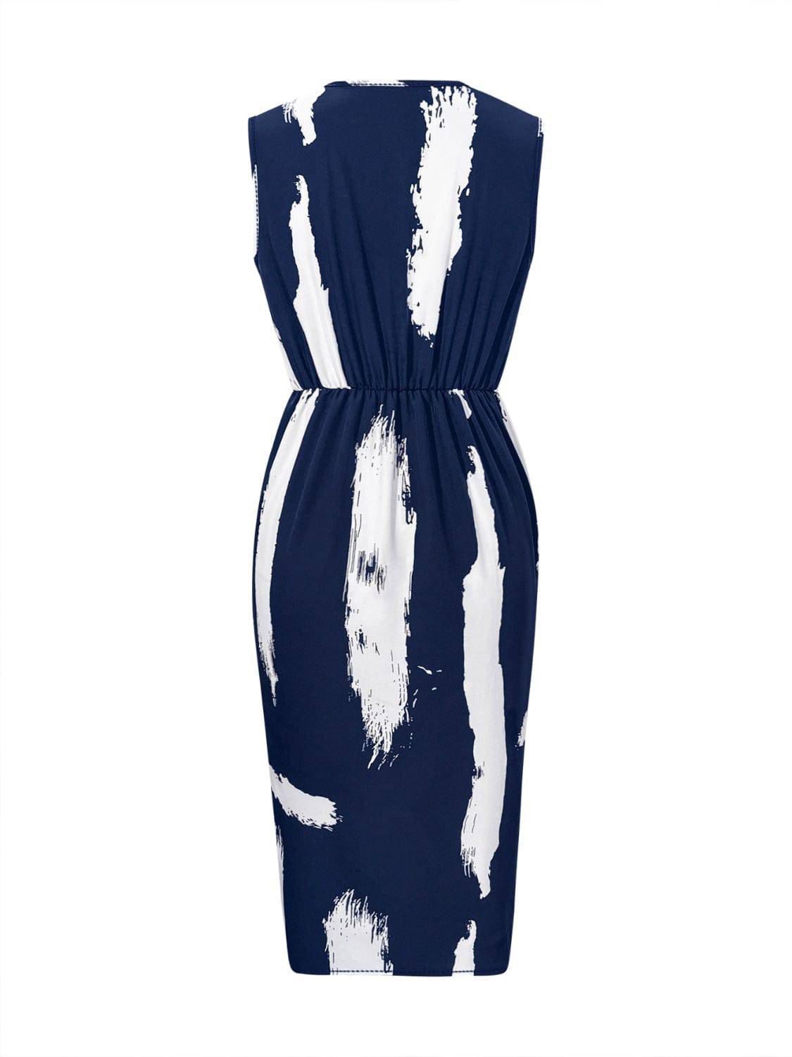 Printed Surplice Sleeveless Knee Length Dress - Siennasass