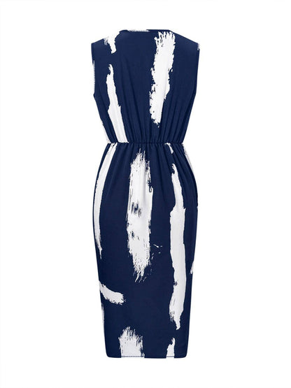 Printed Surplice Sleeveless Knee Length Dress - Siennasass