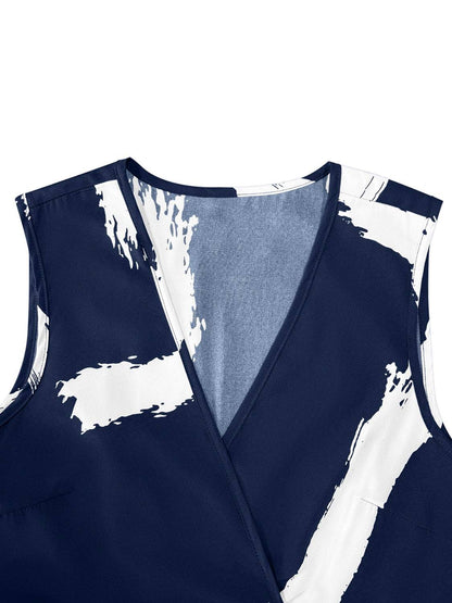 Printed Surplice Sleeveless Knee Length Dress - Siennasass