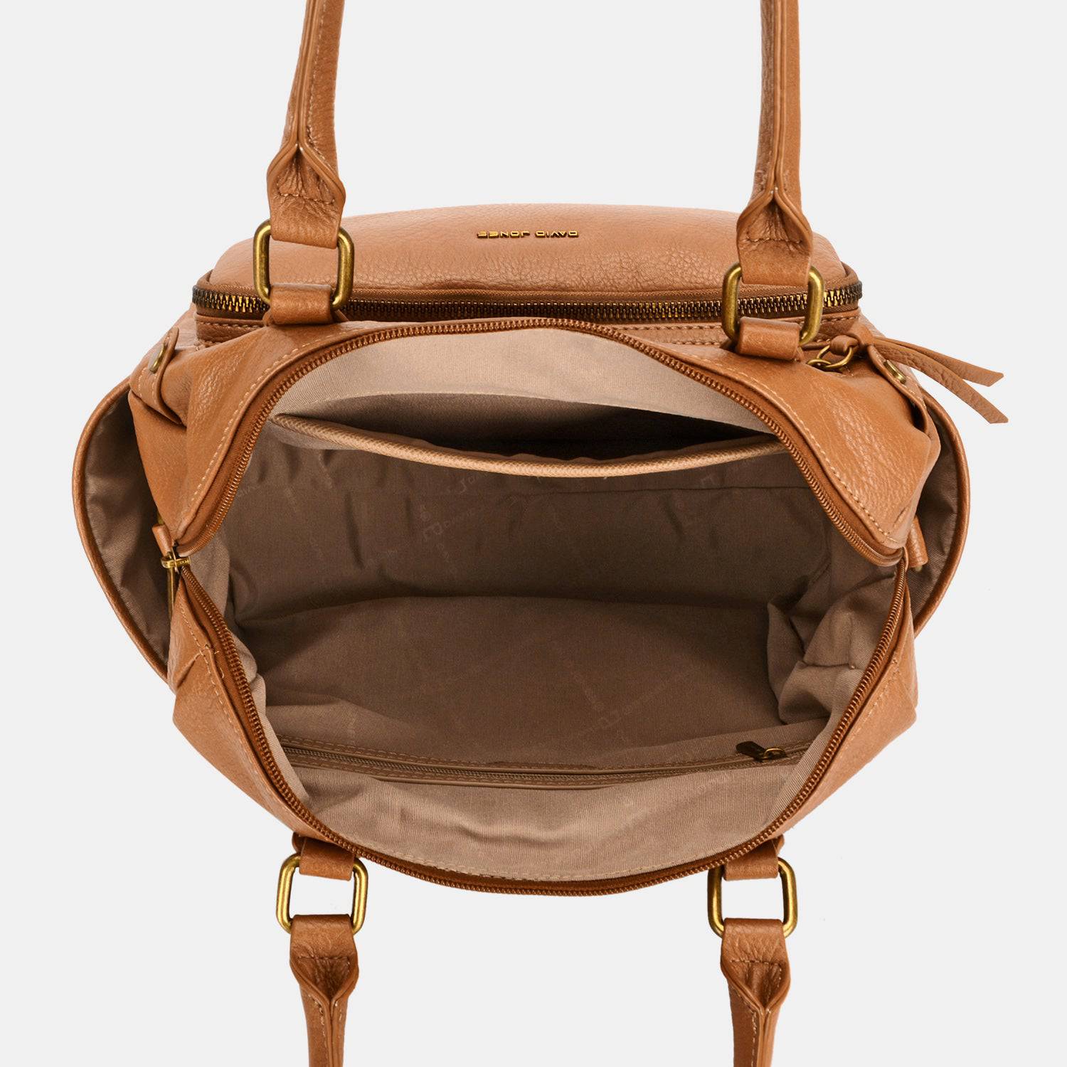 David Jones Zipper PU Leather Handbag - Siennasass