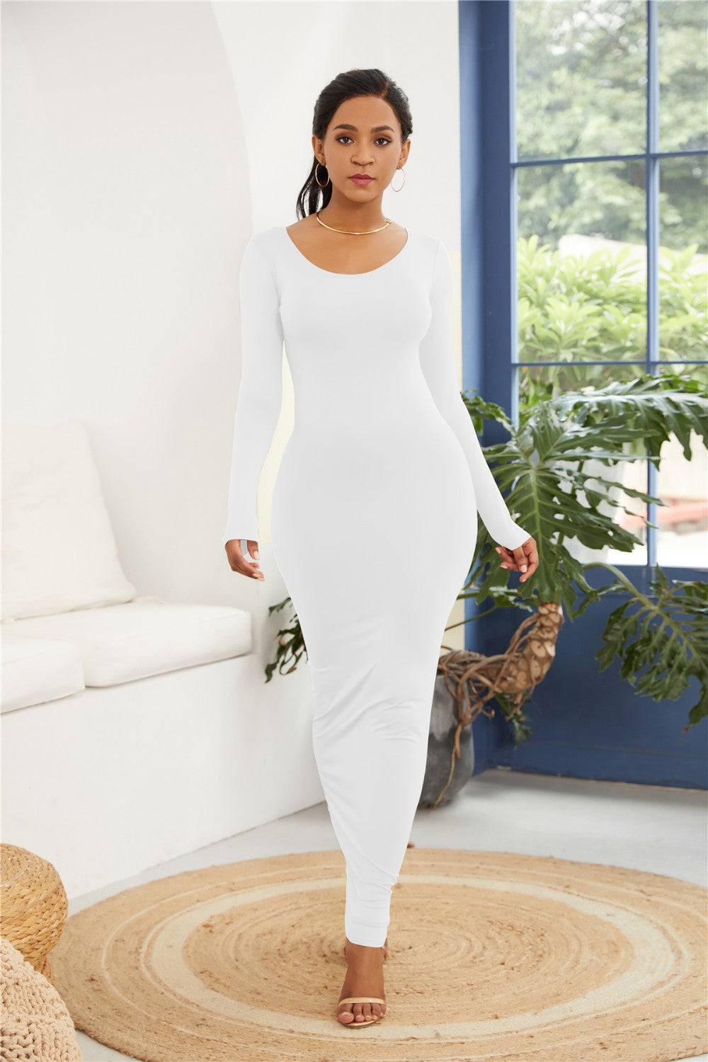 Round Neck Long Sleeve Maxi Wrap Dress - Siennasass