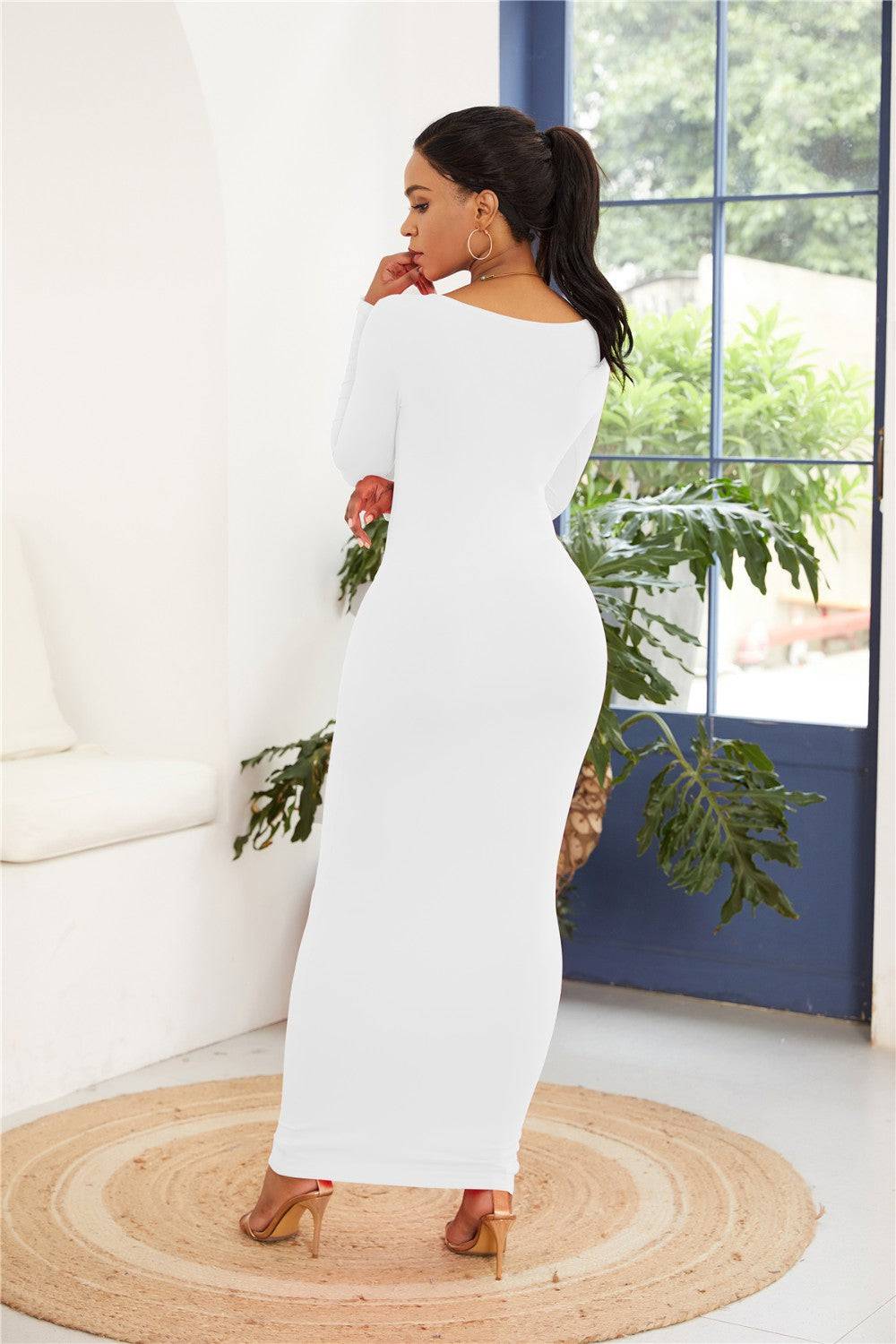 Round Neck Long Sleeve Maxi Wrap Dress - Siennasass