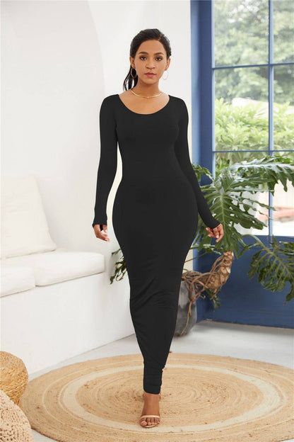 Round Neck Long Sleeve Maxi Wrap Dress - Siennasass