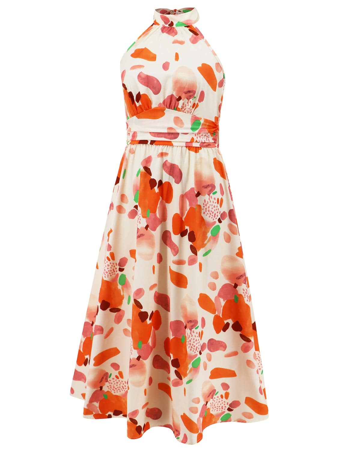 Ruched Printed Halter Neck Sleeveless Dress - Siennasass