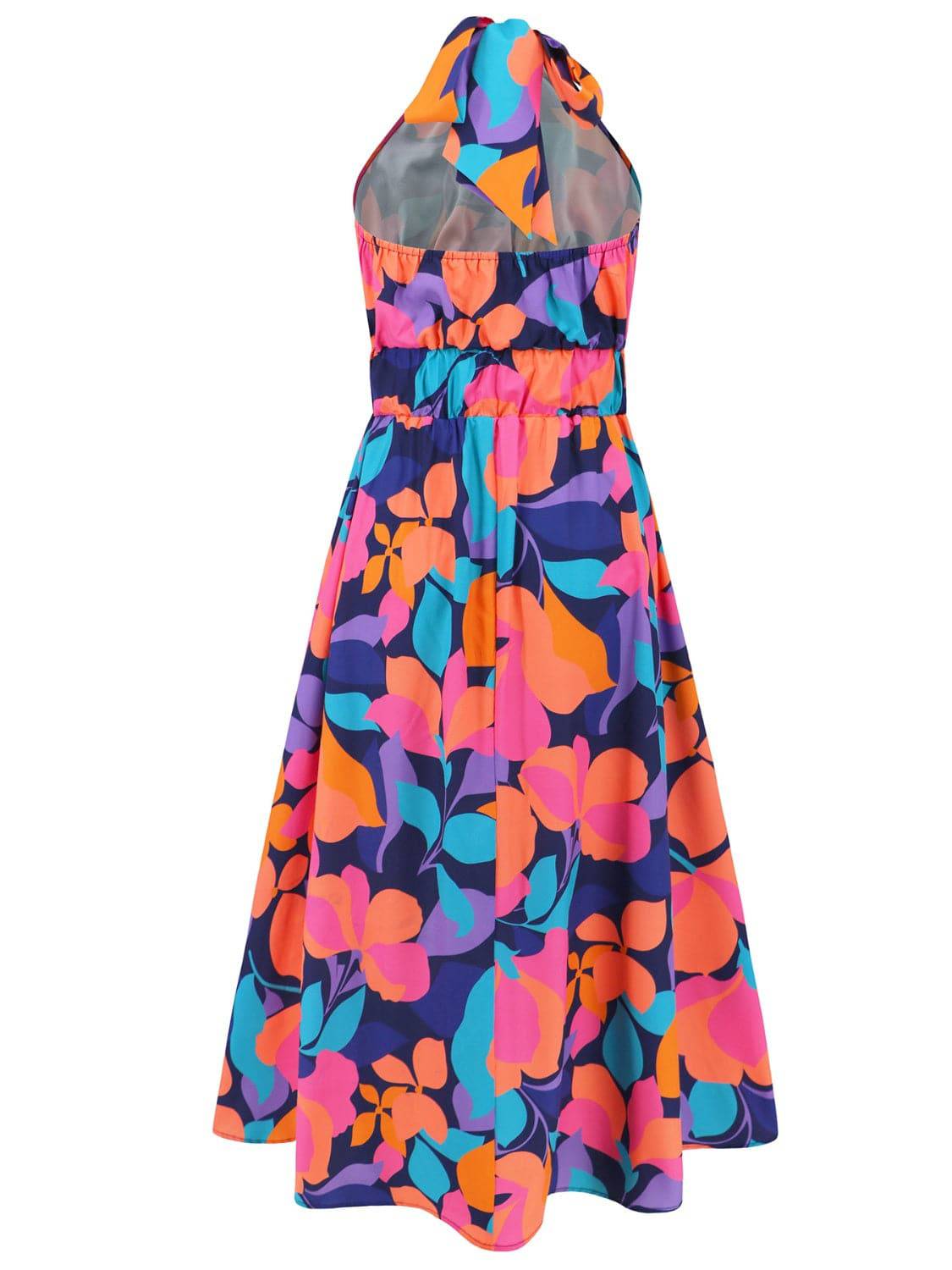 Ruched Printed Halter Neck Sleeveless Dress - Siennasass