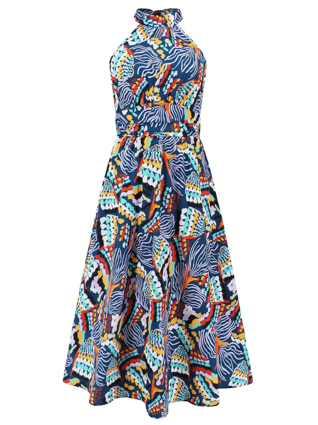Ruched Printed Halter Neck Sleeveless Dress - Siennasass