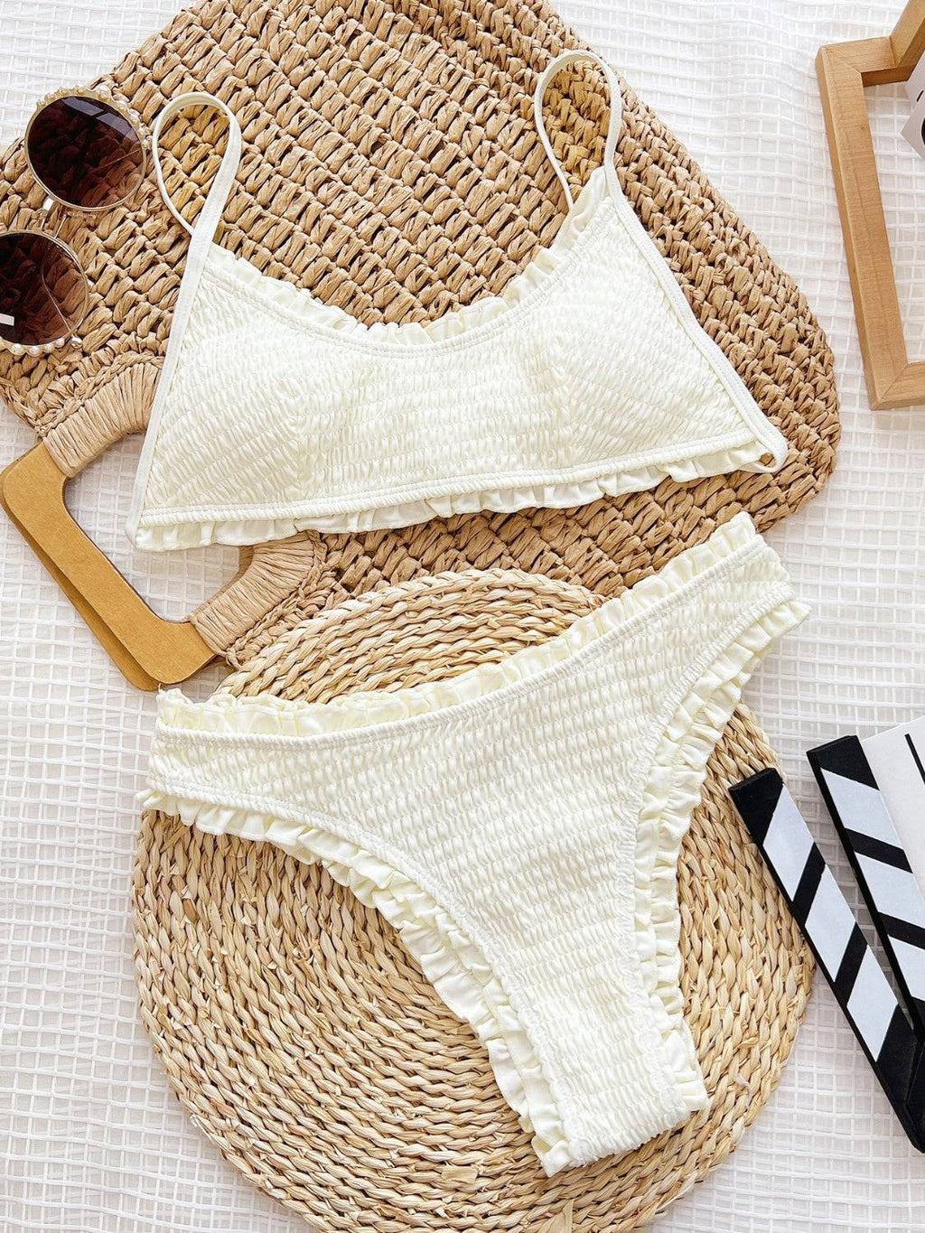 Frill Textured Spaghetti Strap Two-Piece Swim Set - Siennasass