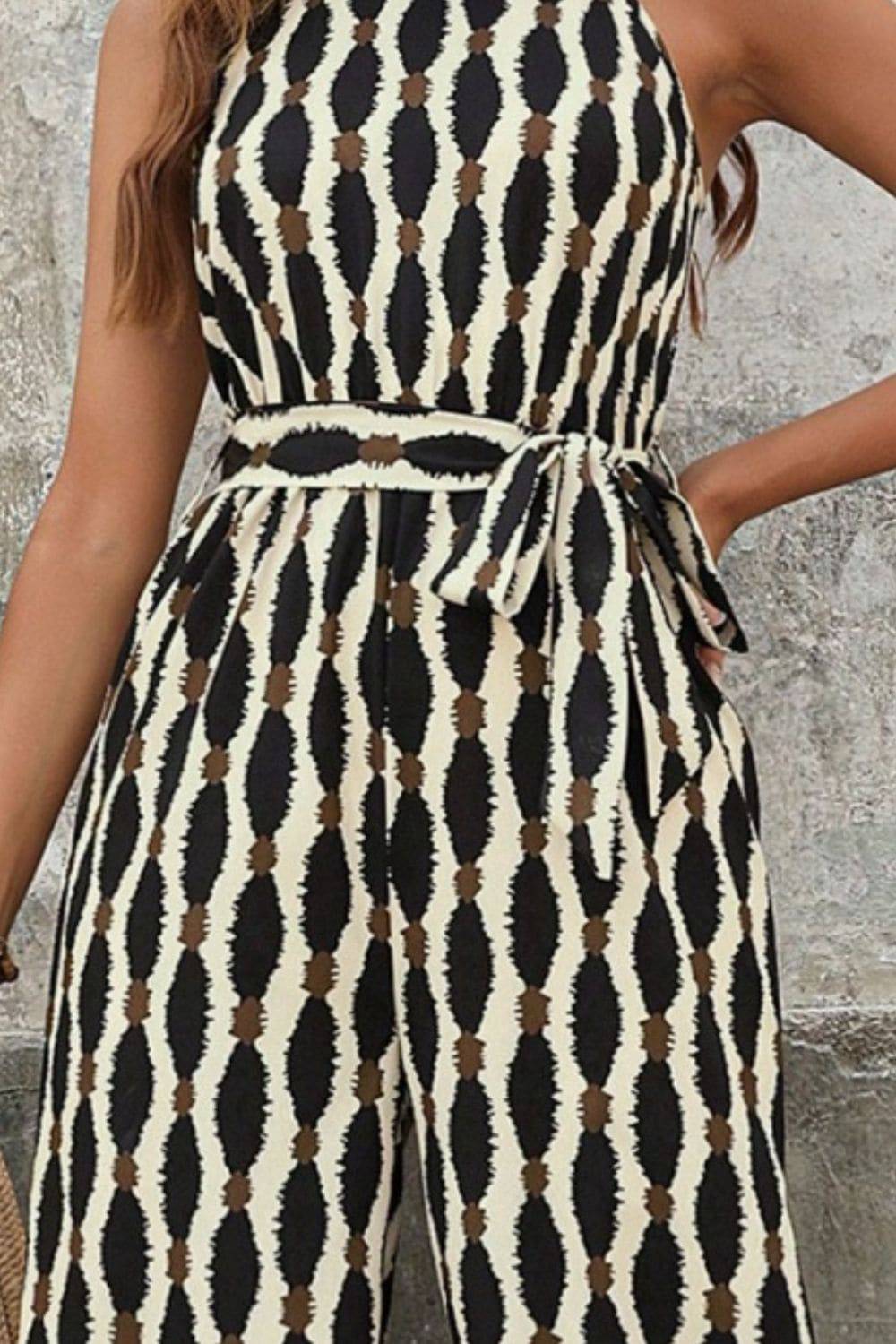 Tied Printed Grecian Neck Jumpsuit - Siennasass