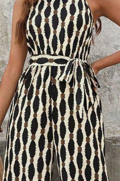 Tied Printed Grecian Neck Jumpsuit - Siennasass