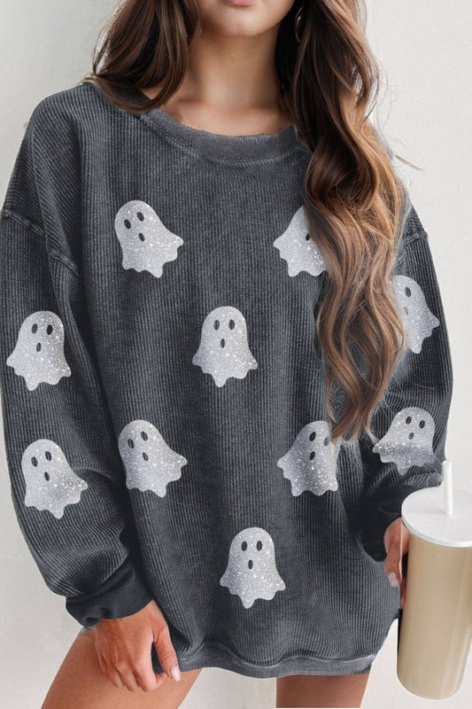 Glitzerndes Ghost Langarm-Sweatshirt mit Rundhalsausschnitt
