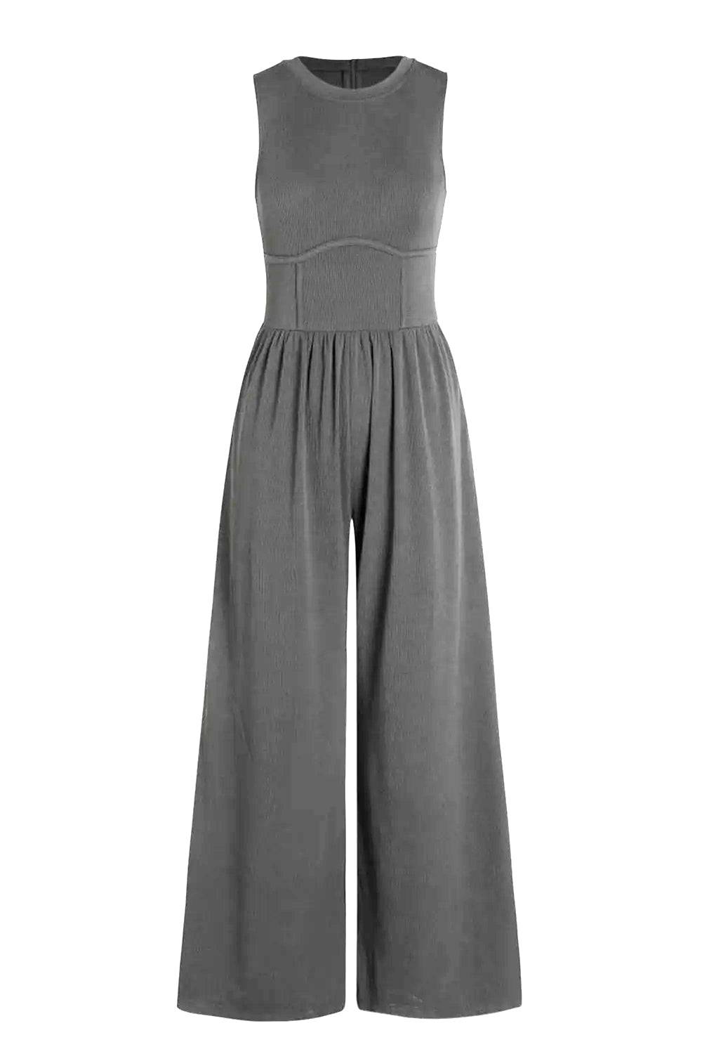 Round Neck Sleeveless Jumpsuit with Pockets - Siennasass