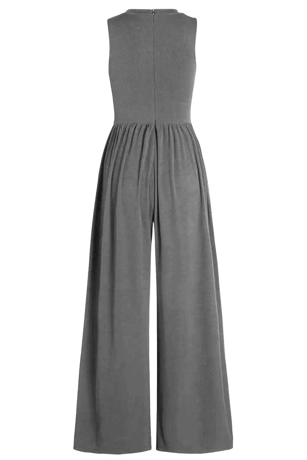 Round Neck Sleeveless Jumpsuit with Pockets - Siennasass