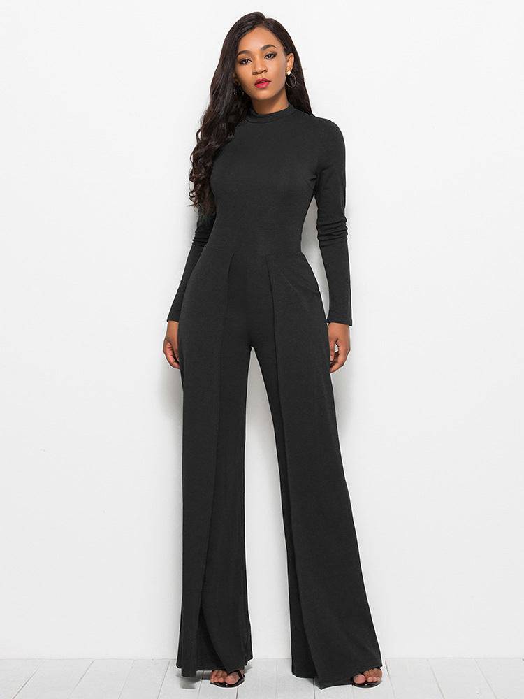 Long Sleeve Mock Neck Wide Leg Jumpsuit - Siennasass