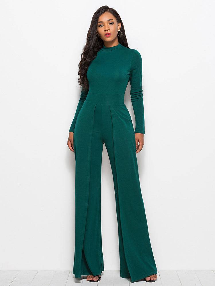 Long Sleeve Mock Neck Wide Leg Jumpsuit - Siennasass