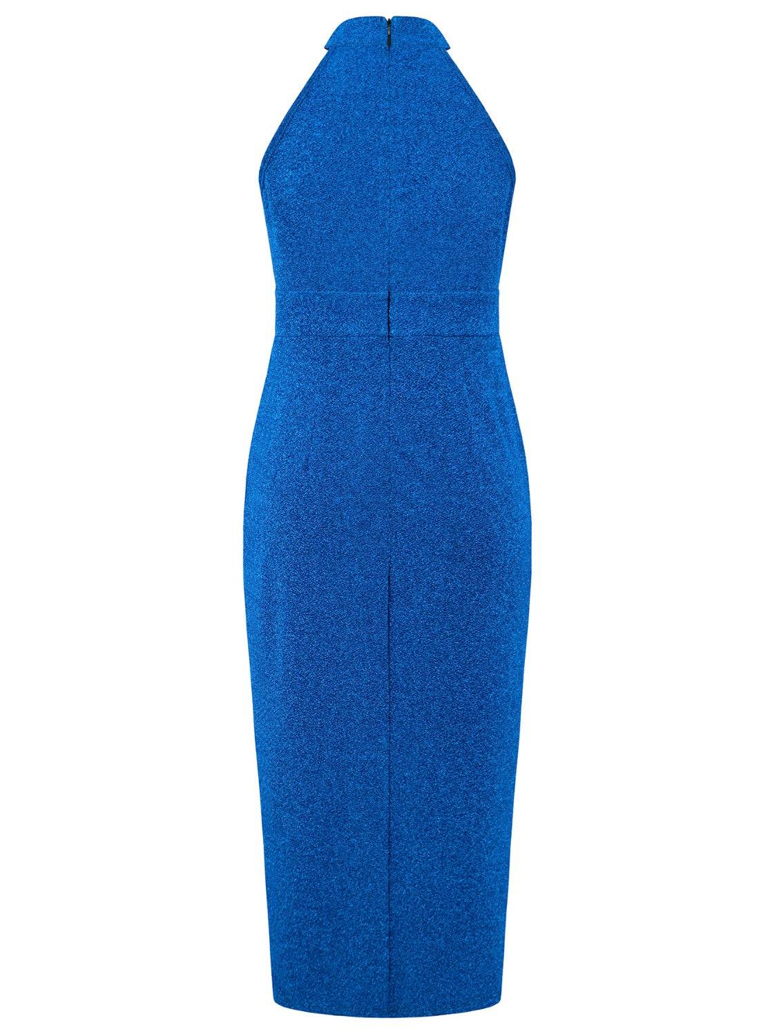 Ärmelloses Kleid mit gerafftem Stehkragen und Schlitz