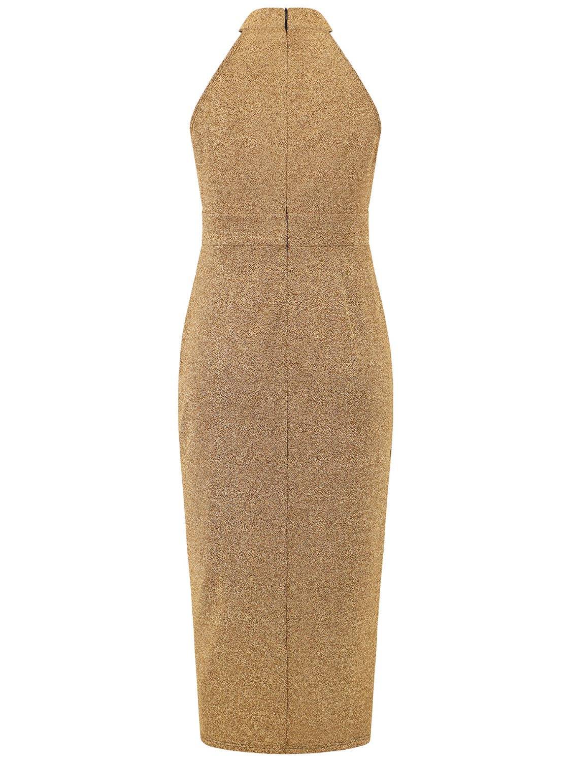 Ärmelloses Kleid mit gerafftem Stehkragen und Schlitz