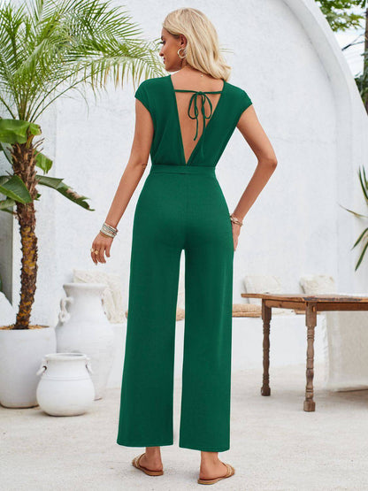 Twisted Round Neck Cap Sleeve Jumpsuit - Siennasass