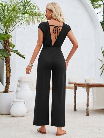 Twisted Round Neck Cap Sleeve Jumpsuit - Siennasass