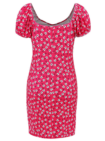 Printed V-Neck Short Sleeve Mini Dress - Siennasass