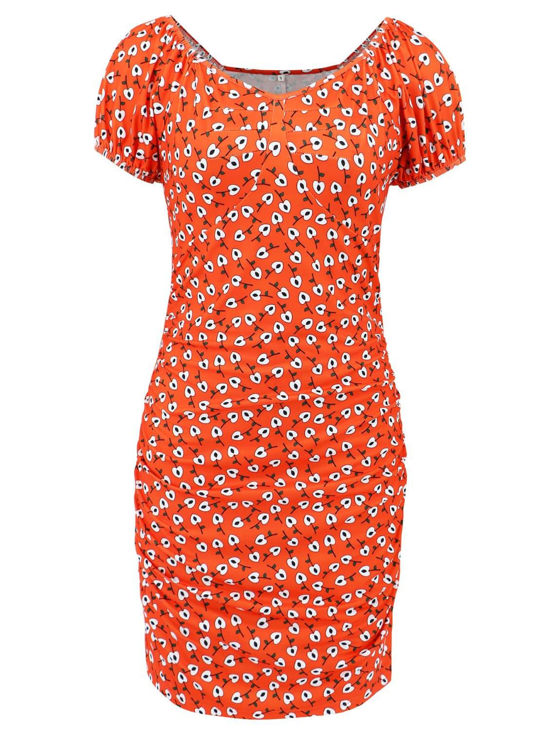 Printed V-Neck Short Sleeve Mini Dress - Siennasass