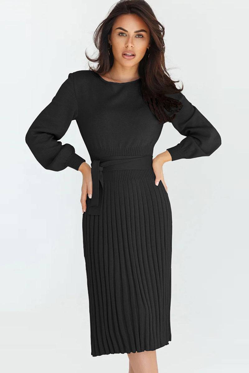 Plissiertes Pulloverkleid mit Rundhalsausschnitt und langen Ärmeln