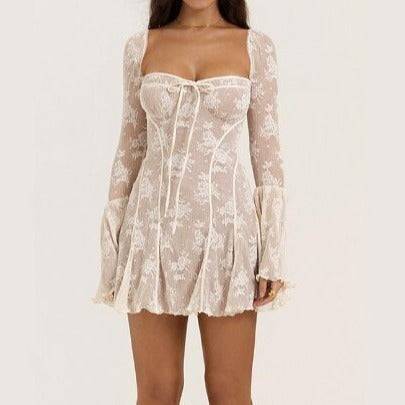 Langärmliges Spitzenkleid zum Binden