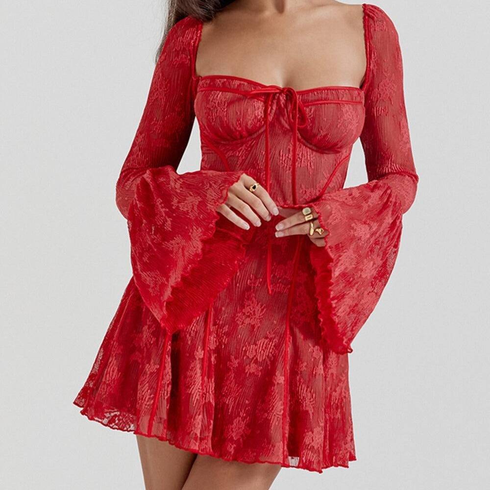 Langärmliges Spitzenkleid zum Binden