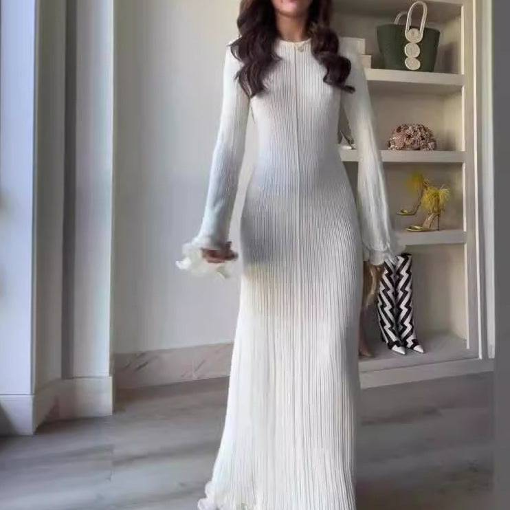 Rundhals-Langarmkleid