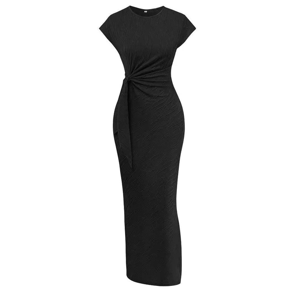 Round Neck Waist Trimming Knitted Lace-up Dress