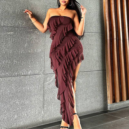 Damenmode, Tube-Top, rückenfreies Kleid mit geteilter Quaste
