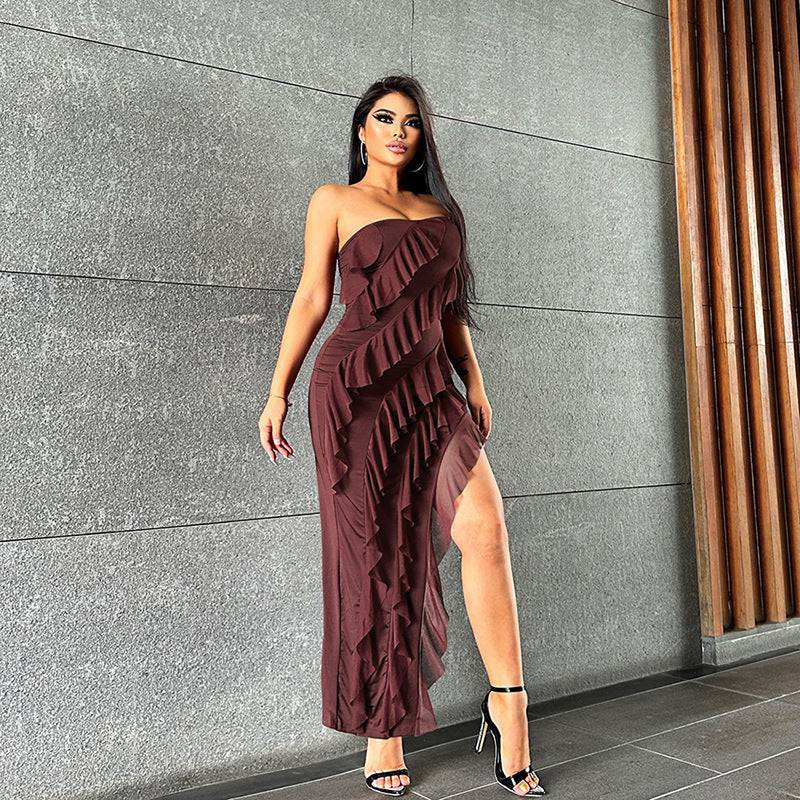 Damenmode, Tube-Top, rückenfreies Kleid mit geteilter Quaste