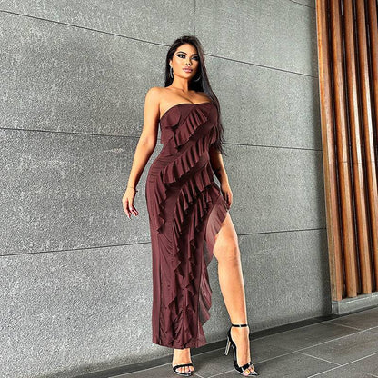 Damenmode, Tube-Top, rückenfreies Kleid mit geteilter Quaste