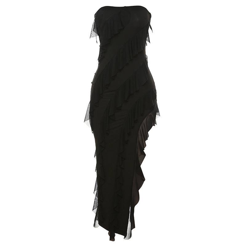 Damenmode, Tube-Top, rückenfreies Kleid mit geteilter Quaste