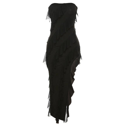 Damenmode, Tube-Top, rückenfreies Kleid mit geteilter Quaste