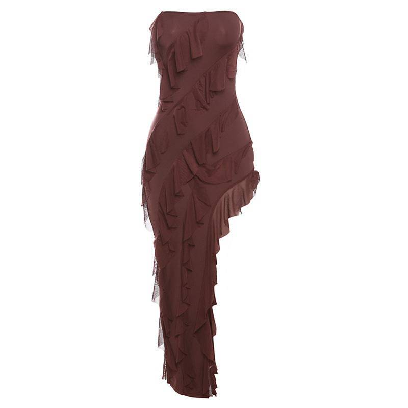Damenmode, Tube-Top, rückenfreies Kleid mit geteilter Quaste