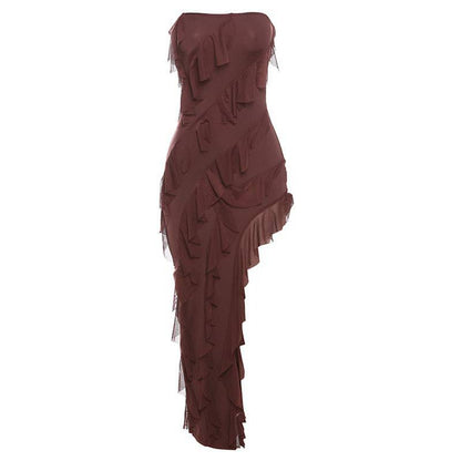 Damenmode, Tube-Top, rückenfreies Kleid mit geteilter Quaste