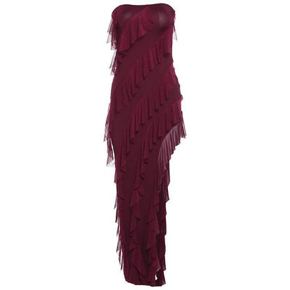 Damenmode, Tube-Top, rückenfreies Kleid mit geteilter Quaste