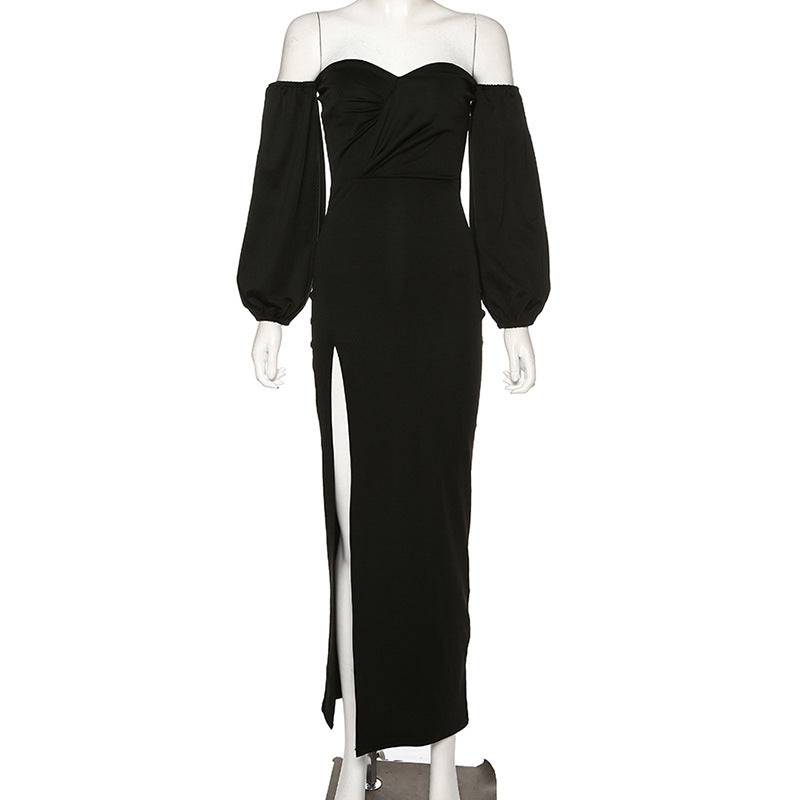 Schulterfreies Kleid mit Puffärmeln