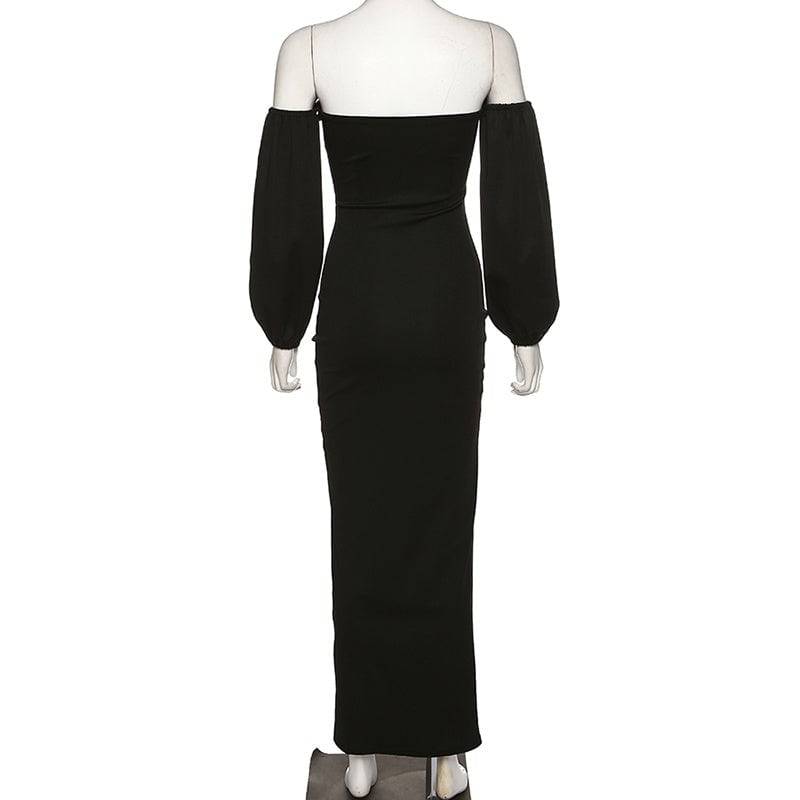 Schulterfreies Kleid mit Puffärmeln