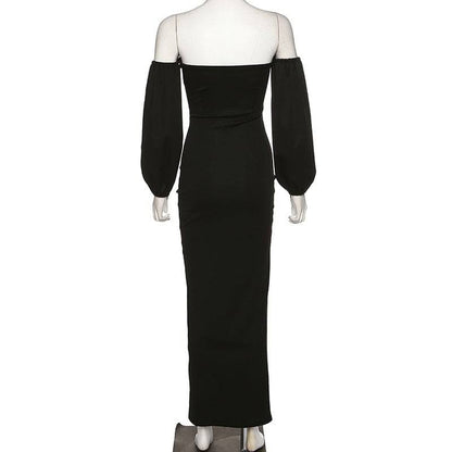 Schulterfreies Kleid mit Puffärmeln