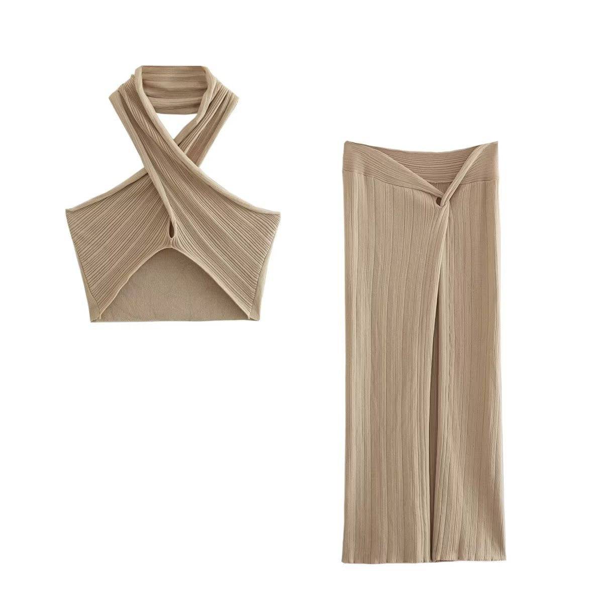 Knitted Coat Mid-length Dress Set