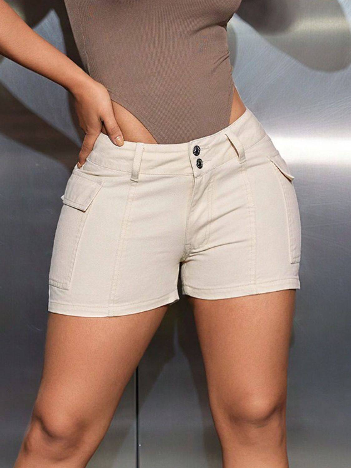 Mid-Rise Waist Denim Shorts with Pockets - Siennasass