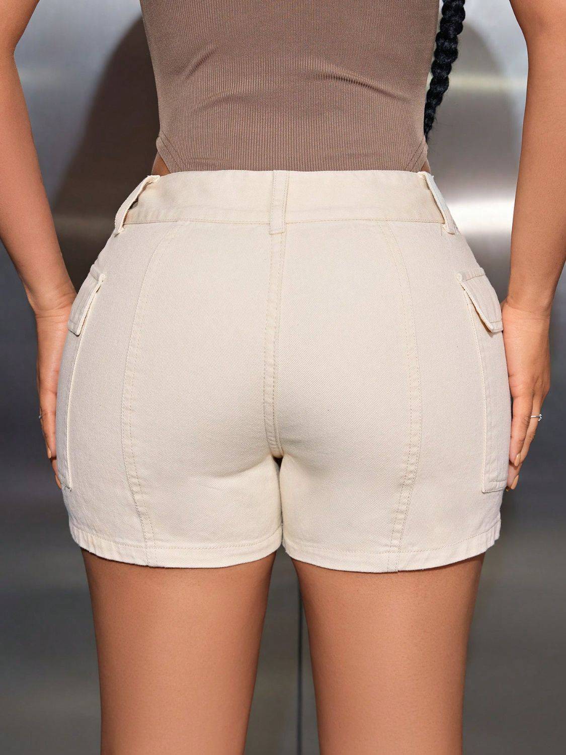Mid-Rise Waist Denim Shorts with Pockets - Siennasass