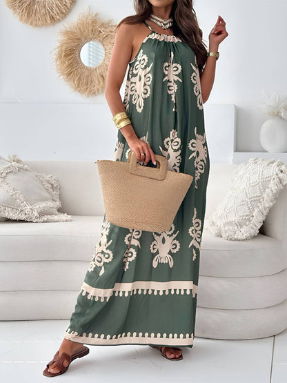 Printed Spaghetti Strap Sleeveless Maxi Dress - Siennasass